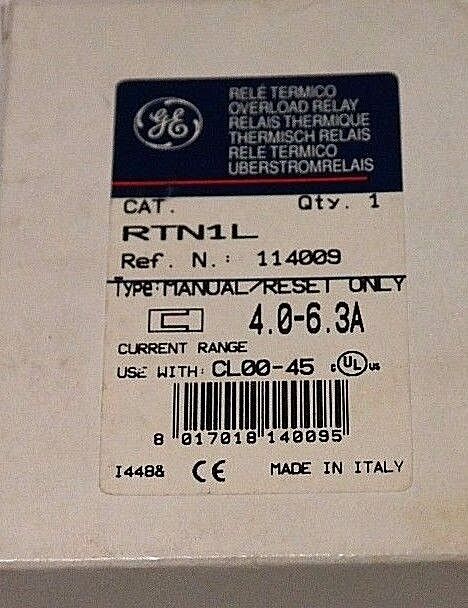 NIB GENERAL ELECTRIC RTN1L OVERLOAD RELAY 4.0-6.3A