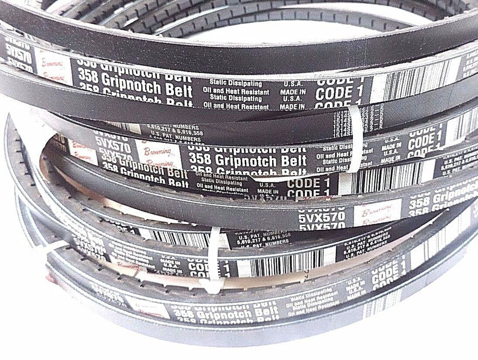 LOT OF 12 NEW BROWNING 5VX570 358 GRIPNOTCH V-BELTS 57" O.C.