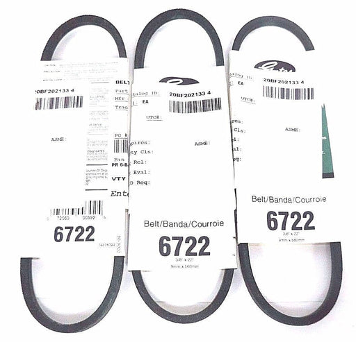 LOT OF 3 NEW GATES 6722 V-BELTS 22'' LG, 3/8'' WIDE