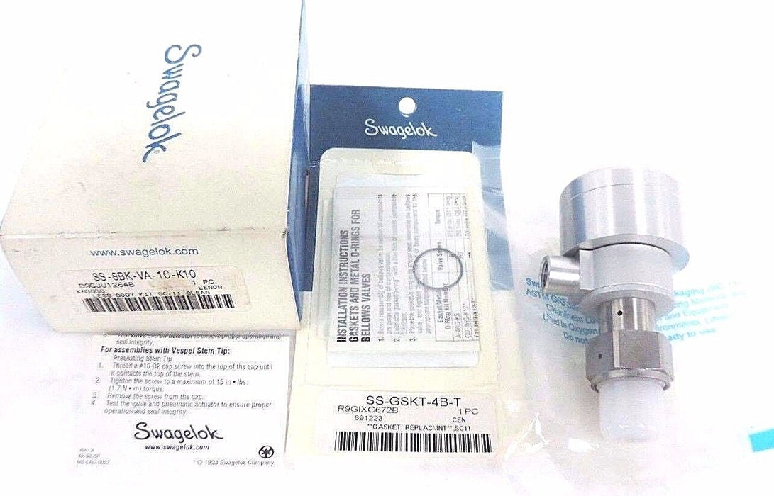 NIB SWAGELOK SS-8BK-VA-1C-K10 VALVE W/ SS-GSKT-4B-T GASKET