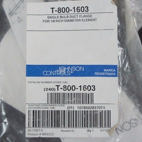 LOT OF 2 NIB JOHNSON CONTROLS T-800-1603 SINGLE BULB DUCT FLANGE, T8001603