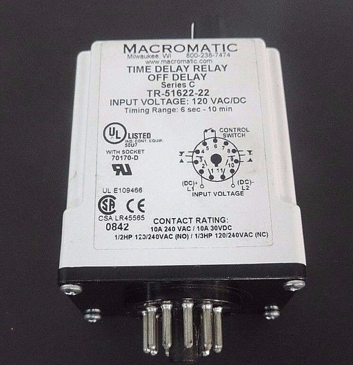 MACROMATIC TR-51622-22 SERIES. C TIME DELAY RELAY 120VAC, 6SEC - 10MIN