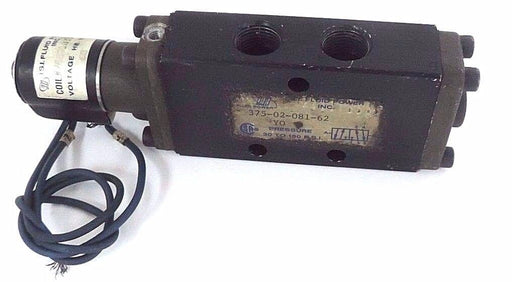 FLUID POWER 375-02-081-62 PNEUMATIC VALVE 30 TO 150 PSI W/ 26E01033 COIL