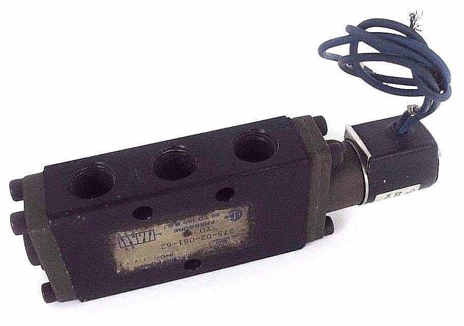 FLUID POWER 375-02-081-62 PNEUMATIC VALVE 30 TO 150 PSI W/ 26E01033 COIL