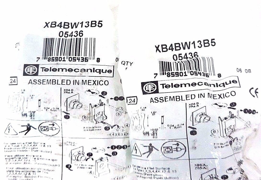 LOT OF 2 NEW TELEMECANIQUE XB4BW13B5 GREEN PUSHBUTTONS 24V