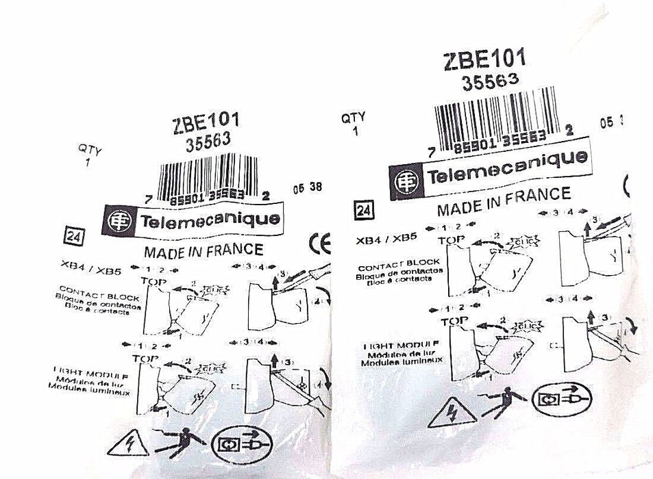 LOT OF 2 NEW TELEMECANIQUE ZBE101 CONTACT BLOCKS