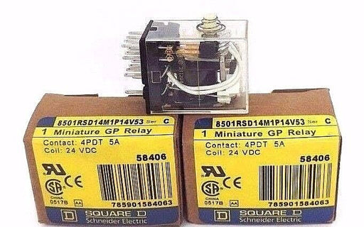 LOT OF 2 NIB SQUARE D 8501RSD14M1P14V53 MINIATURE GP RELAYS 24 VDC, SER. C