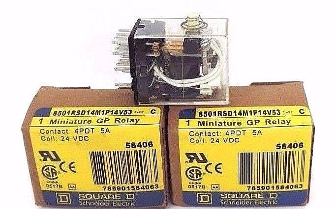 LOT OF 2 NIB SQUARE D 8501RSD14M1P14V53 MINIATURE GP RELAYS 24 VDC, SER. C