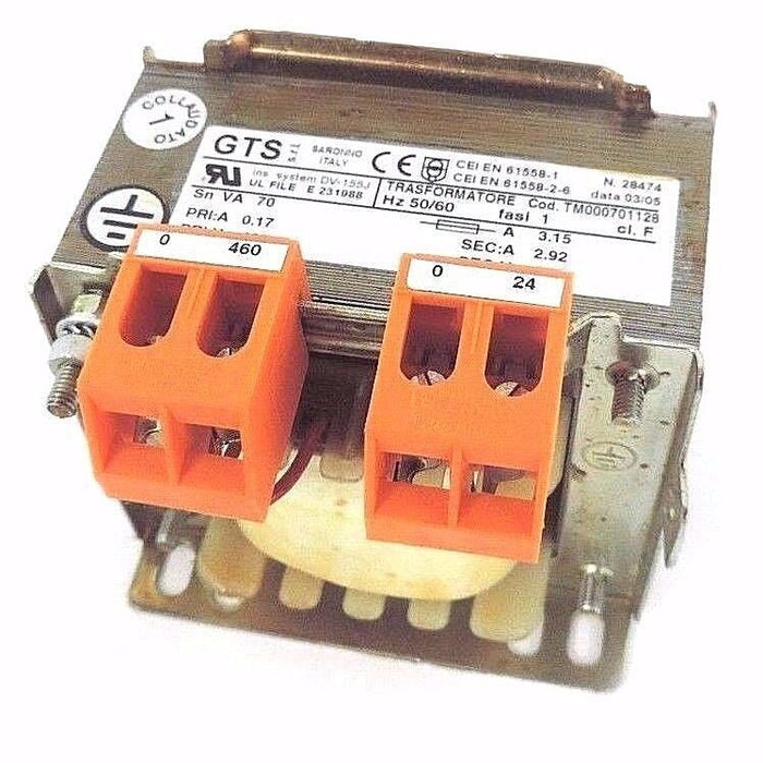 NIB GTS TM000701128 TRANSFORMER CD170055 1-PHASE 70VA, 460V/24V, 3.15A, 50/60HZ