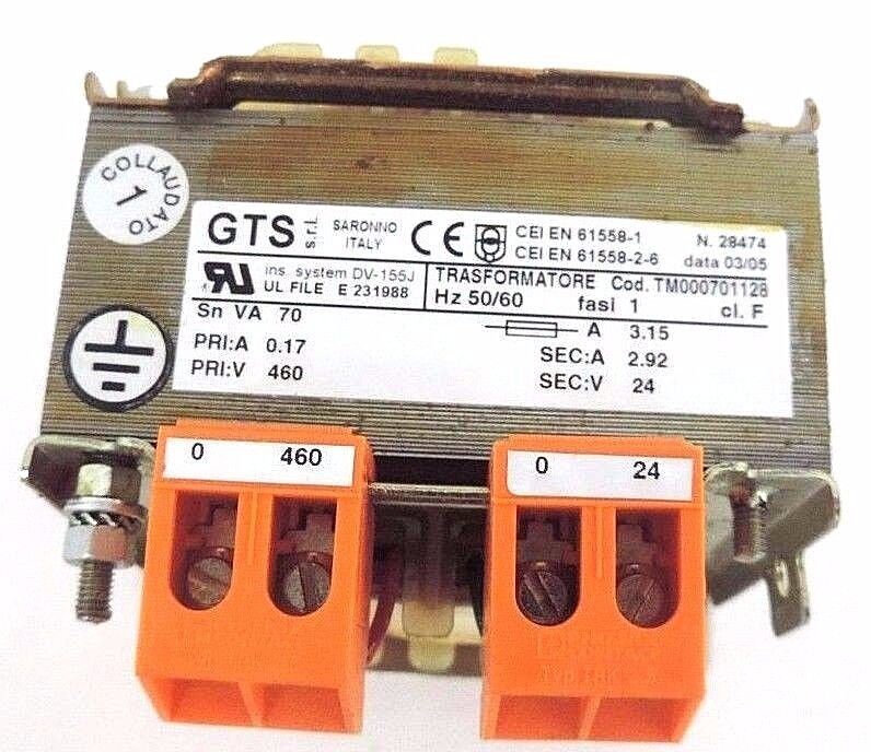 NIB GTS TM000701128 TRANSFORMER CD170055 1-PHASE 70VA, 460V/24V, 3.15A, 50/60HZ