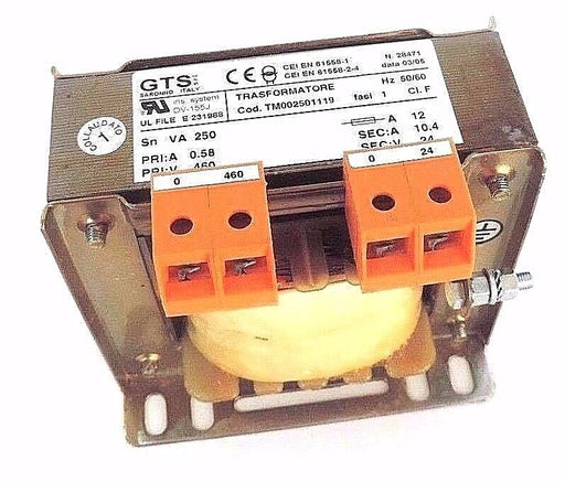 NIB GTS TM002501119 TRANSFORMER CD170054 1-PHASE 250VA, 460V/24V, 12A, 50/60HZ