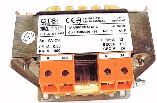 NIB GTS TM002501119 TRANSFORMER CD170054 1-PHASE 250VA, 460V/24V, 12A, 50/60HZ