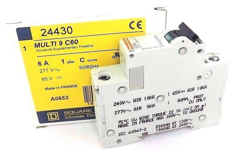 NIB SQUARE D MULTI 9 C60 MINIATURE SUPPLEMENTARY PROTECTOR 24430, 6A, 1POLE
