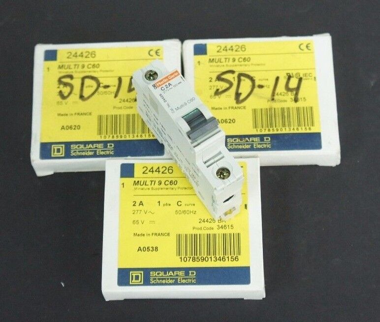 LOT OF 3 NIB SQUARE D 24426 MINI SUPPLEMENTARY PROTECTORS 2A, 1 POLE, CURVE C
