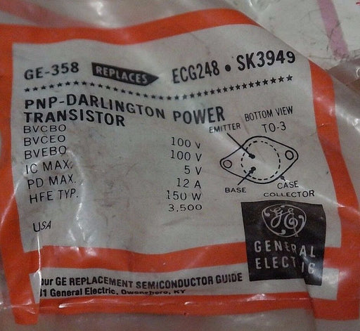 LOT OF 5 NEW RCA GE SK3949 PNP-DARLINGTON POWER TRANSISTORS GE-358, ECG248