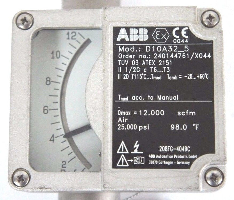 NEW ABB D10A32-5 FLOWMETER 1/2" NPT ORDER NO. 240144761/X044 D10A325
