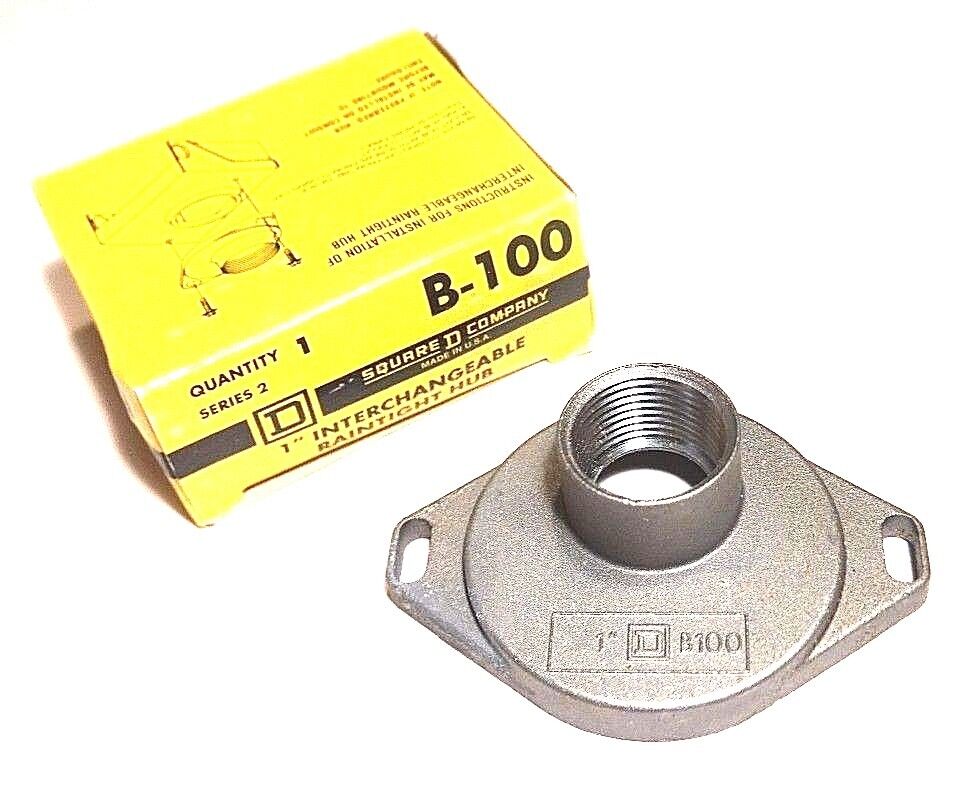 NIB SQUARE D, B-100 SERIES 2 INTERCHANGEABLE RAINTIGHT HUB 1", B100