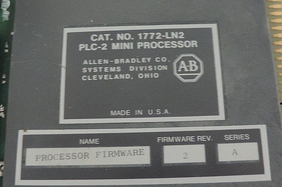 ALLEN BRADLEY 1772-LN2 SER. A, FIRMWARE REV. 2, PLC-2 MINI PROCESSOR W/ KEY