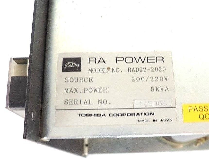 TOSHIBA RA POWER RAD92-2020 DC POWER SUPPLY 200/220V 5KVA MAX POWER RAD922020