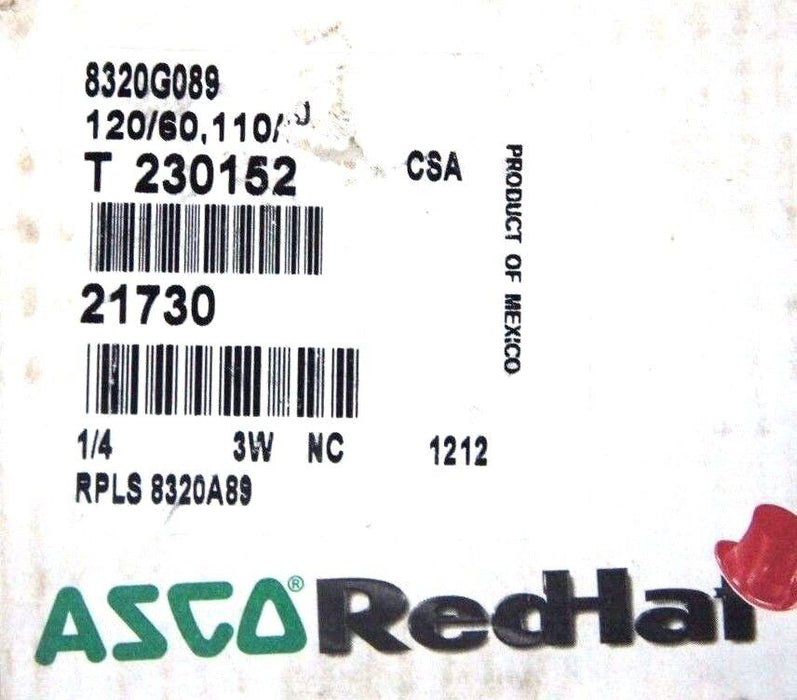 NIB ASCO 8320G089 SOLENOID VALVE 120/60, 110/50, 1/4