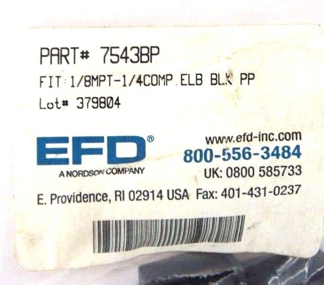 NEW EFD 7543BP ELBOW FITTING 1/8" MPT - 1/4" COMPRESSION