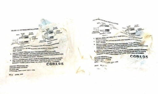 LOT OF 2 NEW COOPER CGB195 CORD CONNECTORS 1/2"