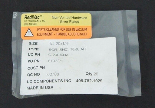 BAG OF 20 NEW REDIVAC C-2004-NA SILVER PLATED SCREWS 1/4-20 X 1/4"