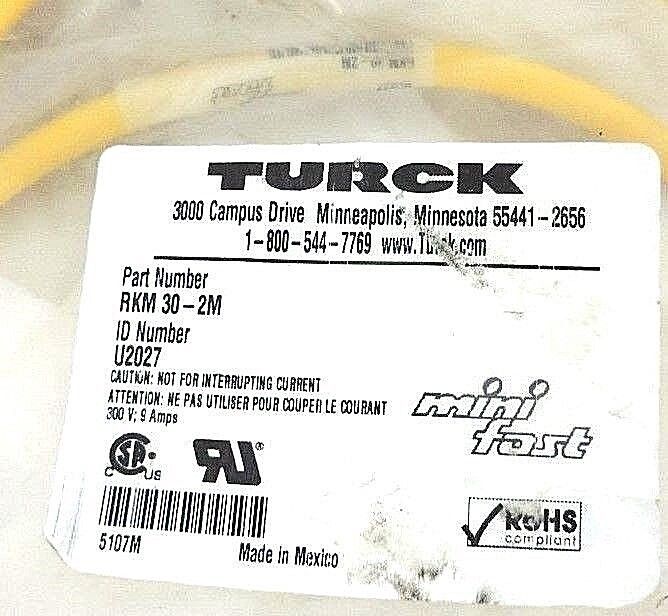 NEW TURCK RKM 30-2M MINI-FAST CORDSET ID #: U2027, RKM302M
