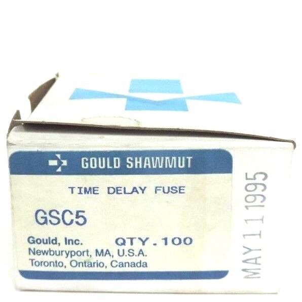 BOX OF 100 NEW GOULD SHAWMUT GSC5 TIME DELAY FUSES 125V, 5AMP