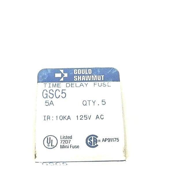 BOX OF 100 NEW GOULD SHAWMUT GSC5 TIME DELAY FUSES 125V, 5AMP