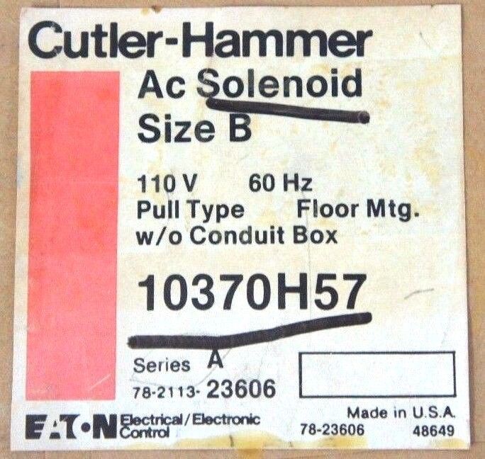 NIB CUTLER HAMMER 10370H57 AC SOLENOID SIZE B, 110V, 60HZ, SER. A