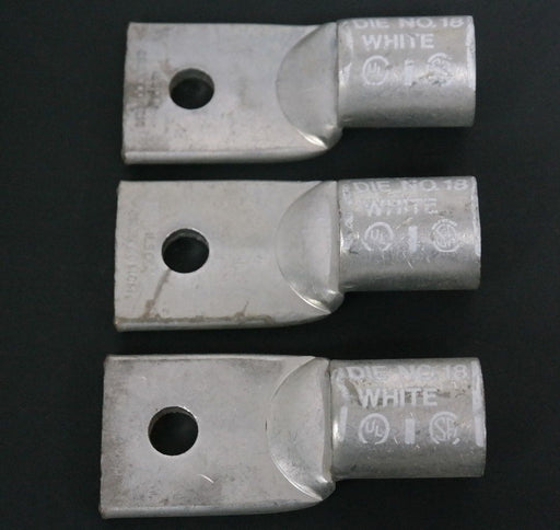 LOT OF 3 ILSCO CRA1000MCM ALUMINUM COMPRESSION LUGS DIE #18 WHITE CRAIOOOMCM