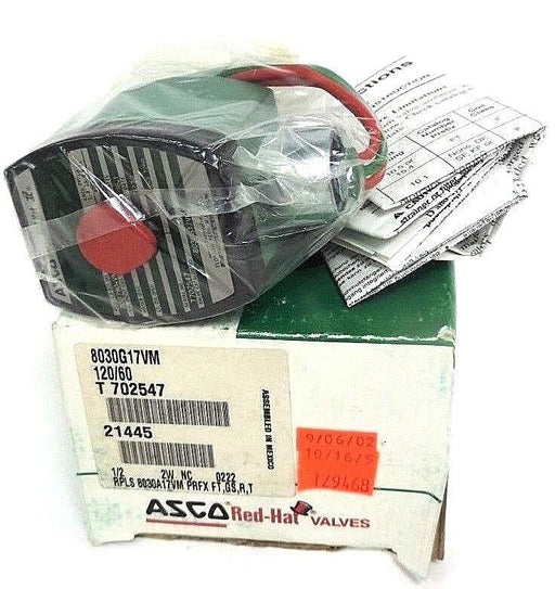 NIB ASCO 8030A17VM SOLENOID VALVE 1/2", 120/60 - 110/50, 15.4WATTS