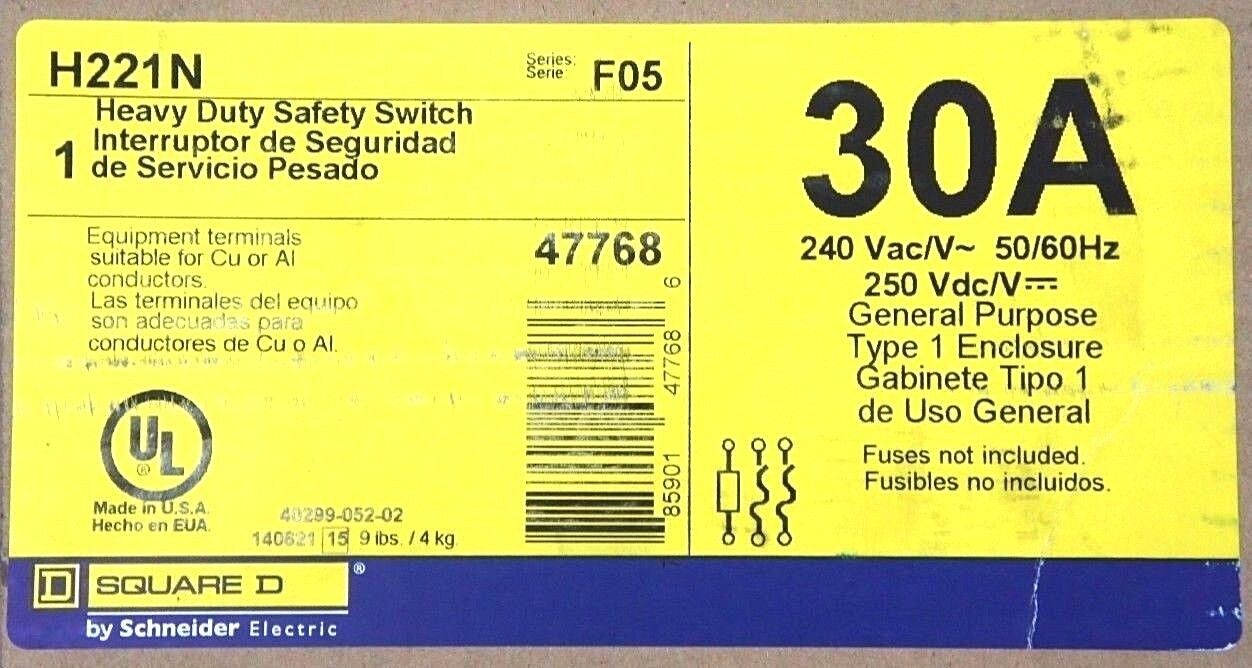 FACTORY SEALED SQUARE D H221N HEAVY DUTY SAFETY SWITCH SER F05, 30A