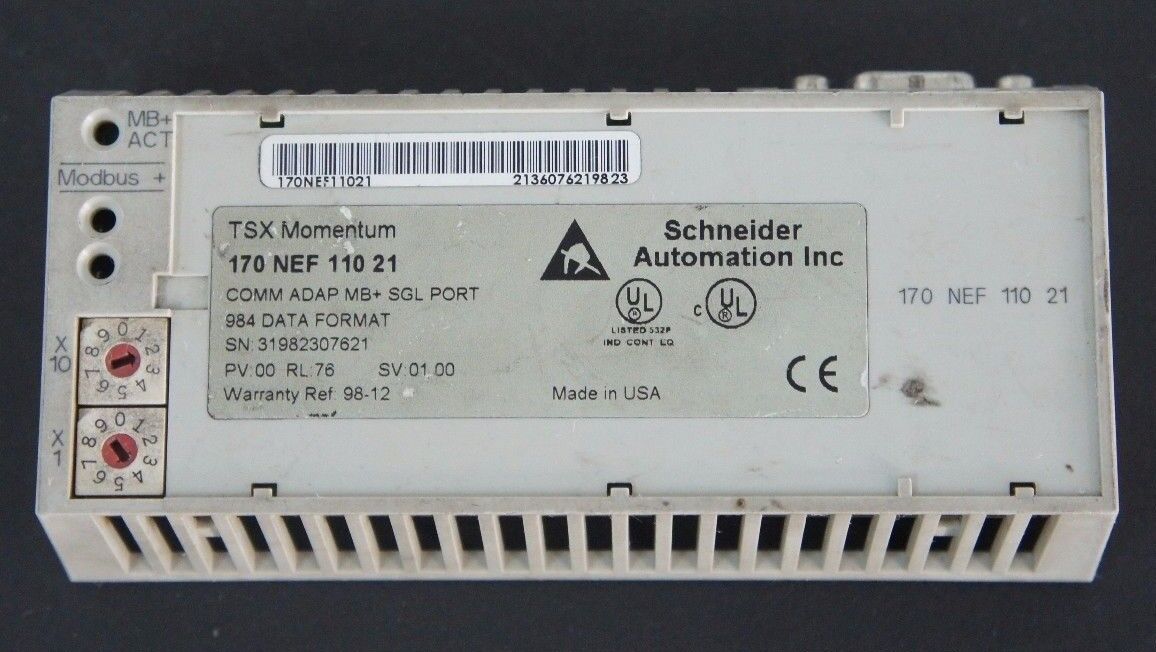 SCHNEIDER MODICON 170NEF11021 COMM ADAP MB+ SGL PORT PV: 00, RL: 76, SV: 01.00