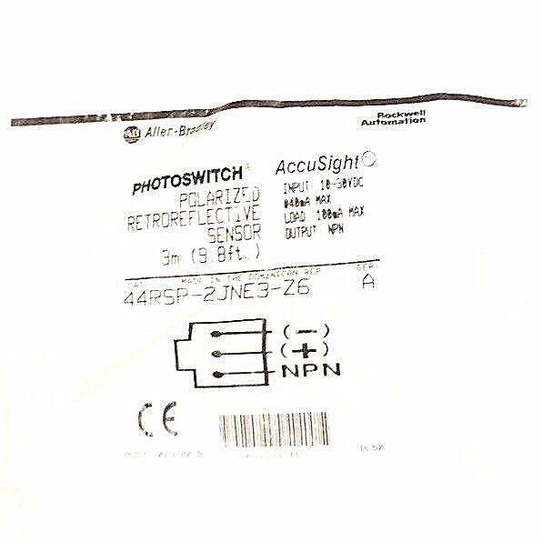 NEW ALLEN BRADLEY 44RSP-2JNE3-Z6 POLARIZED RETROREFLECTIVE SENSOR SER. A