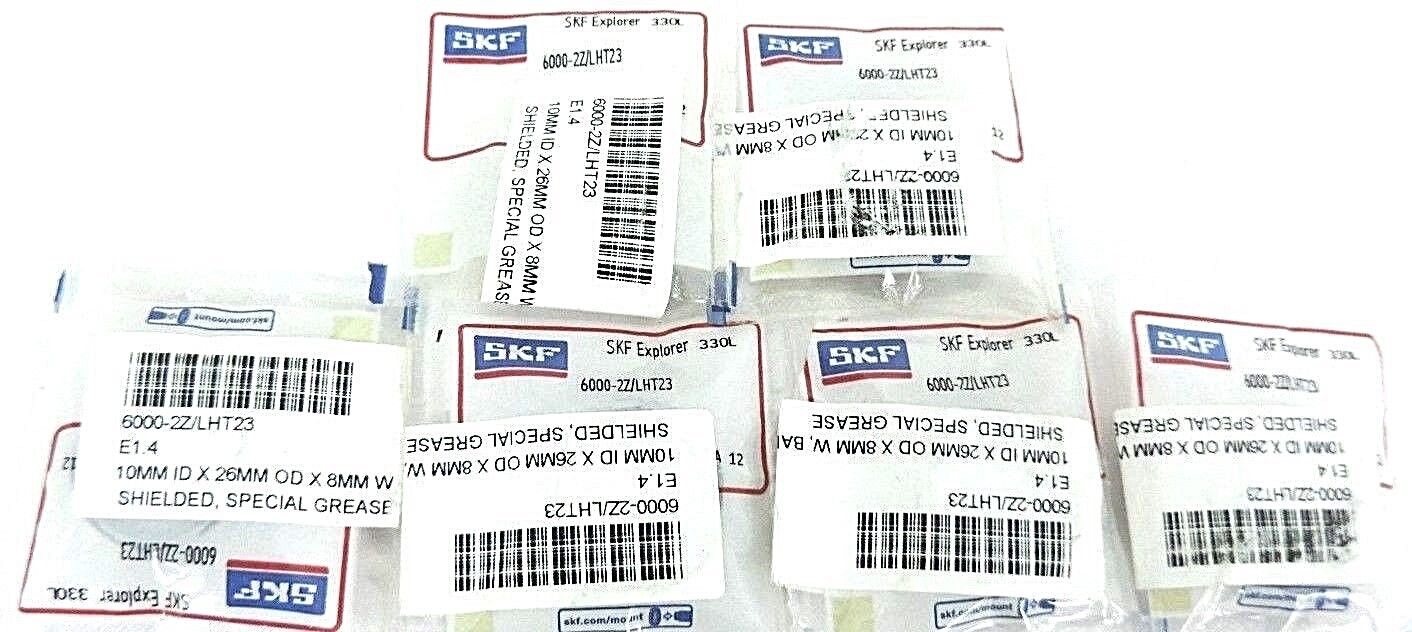 LOT OF 6 NEW SKF 6000-2Z/LHT23 BALL BEARINGS 10MM BORE 26MM OD 8MM WIDTH