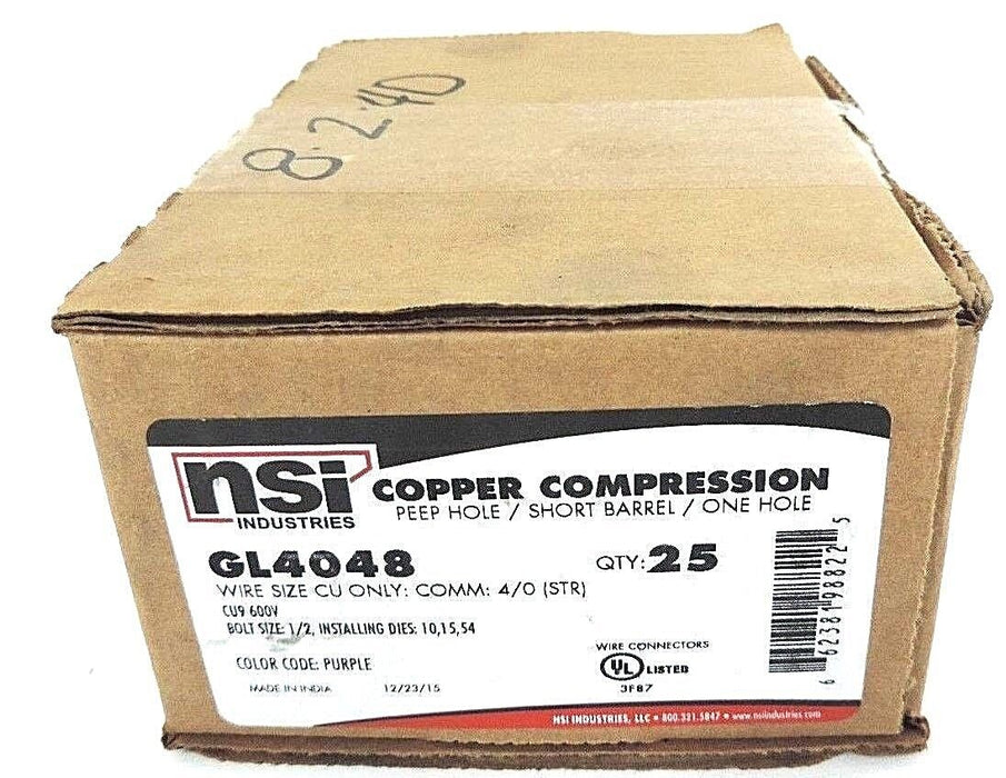 NIB NSI GL4048 COPPER COMPRESSION PEEP HOLE, SHORT BARREL, ONE HOLE - QTY 25