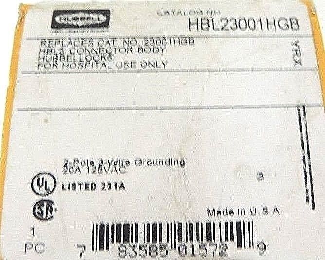 NIB HUBBELL HBL23001HGB CONNECTOR BODY HOSPITAL GRADE, 20A, 125VAC, 2 POLE