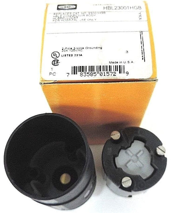 NIB HUBBELL HBL23001HGB CONNECTOR BODY HOSPITAL GRADE, 20A, 125VAC, 2 POLE