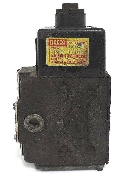 VICKERS DOUBLE A QJ-01-C-L-10F1 HYDRAULIC VALVE W/ DECCO 11-403 COIL