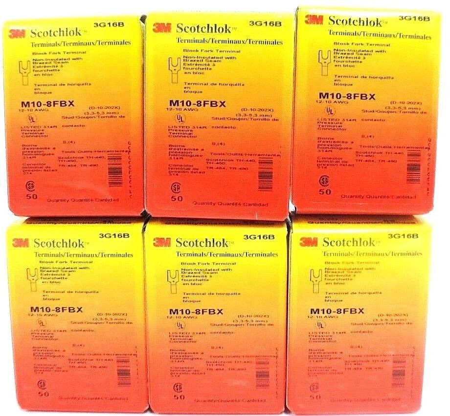 LOT OF 300 3M SCOTCHLOK M10-8FBX BLOCK FORK TERMINALS M108FBX, 12-10 AWG
