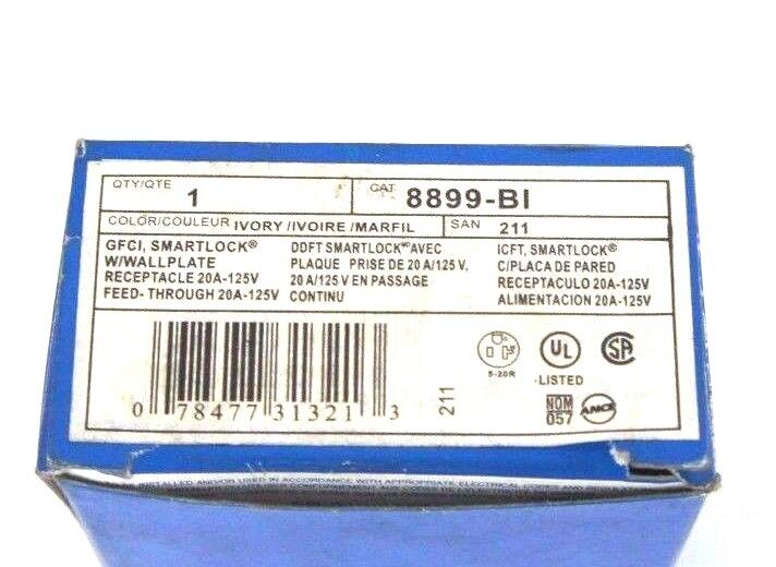 LOT OF 2 NIB LEVITON 8899-BI IVORY SMART LOCK RECEPTACLES GFCI 20A, 125V