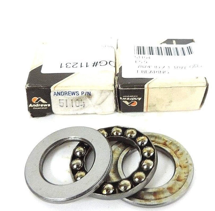 LOT OF 2 NIB ANDREWS 51104 TRUST BEARINGS .7874'' ID X 1.3780'' OD X .3937'' W