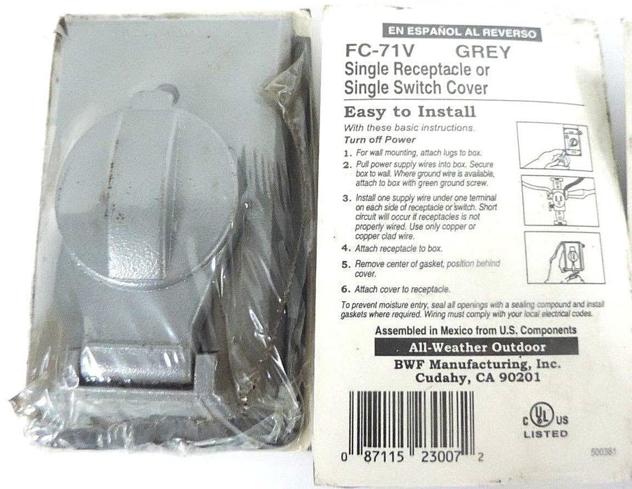 LOT OF 4 NEW BWF FC-71V GREY SINGLE RECEPTACLE OR SINGLE SWITCH COVERS FC71V