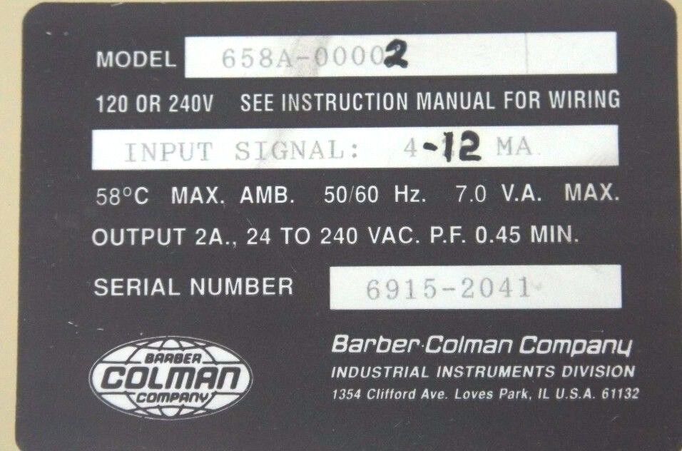 BARBER COLMAN 658A-00002 ACTUATOR CONTROL CONVERTER 4-12MA