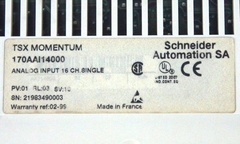 SCHNEIDER ELECTRIC 170AAI14000 ANALOG INPUT MODULE 16 CH. SINGLE PV:01, SV: 1.0