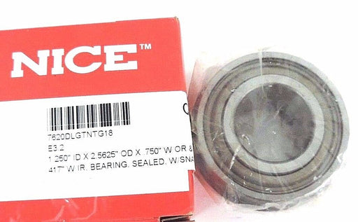NIB NICE 7620DLGTNTG18 BEARING W/ SNAP RING 1.250'' ID X 2.5625'' OD X .750'' W