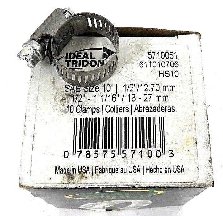 BOX OF 10 NEW IDEAL TRIDON 5710051 CLAMPS 611010706, SAE SIZE 10, 1/2" - 1 1/16"