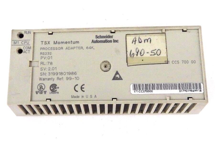 SCHNEIDER MODICON 171CCS70000 PROCESSOR ADAPTER, 64K, PV: 01, RL: 78, SV: 2.01